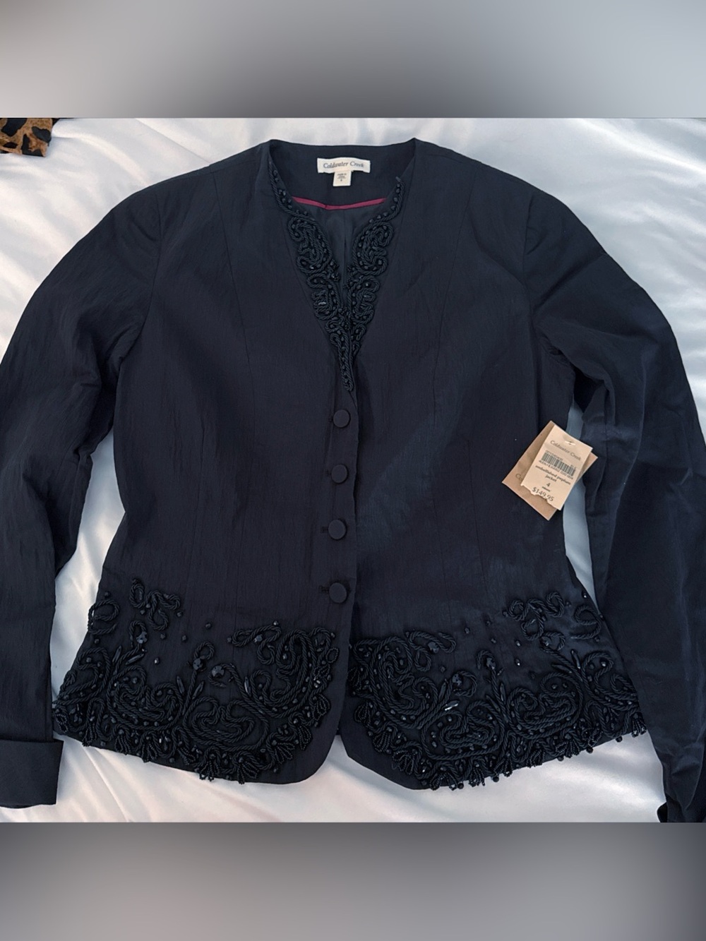 NWT Coldwater Creek Black Beaded Embroidered Jacket